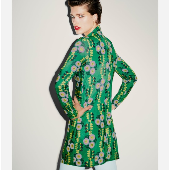 Zara NWT Green Draped Floral Dress - Picture 4 of 10